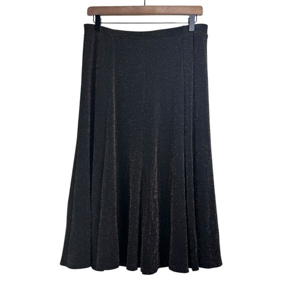Chico’s Travelers NWT Jordie Metallic Glam Dark Brown Gold Sparkle Midi Skirt - Picture 2 of 8